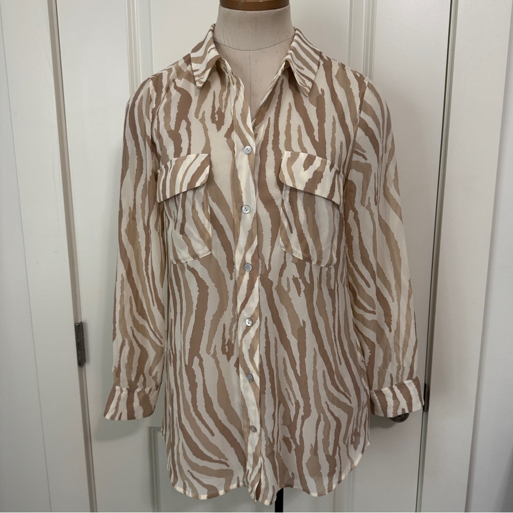 Soft Surroundings XS Semi-Sheer Zebra Animal Print‎ Blouse Top ~ Career Classic
